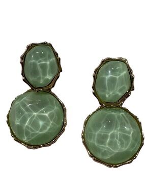 Green Double-Drop Statement Earrings - Gold Trim